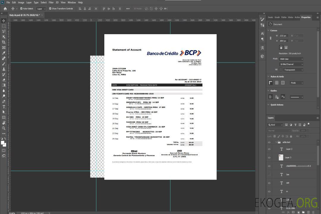 Pérou Relevé bancaire de la Banco de Credito del Peru (BCP) template